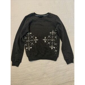 Hemant & Nandita Grey Sweatshirt with Crystal Jewel Embellishments XS Cotton